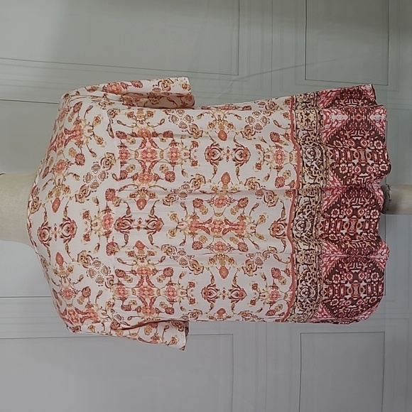 HIPPIE Laundry Boho Short Sleeve Lightweight Peasant Top - Orange & Cream - 1X - Picture 8 of 12